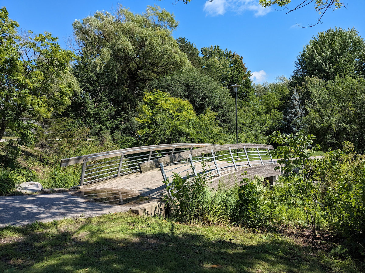 A footbridge over Laurel Creek on campus.