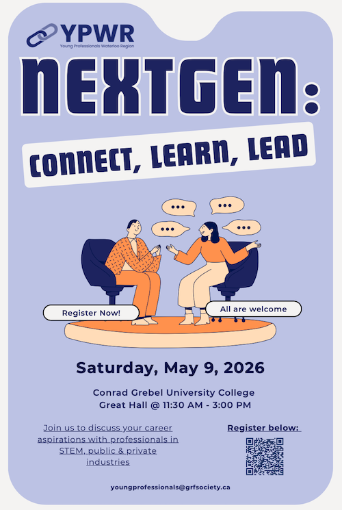NextGen "Connect, Learn, Lead" poster featuring cartoon people in conversation.
