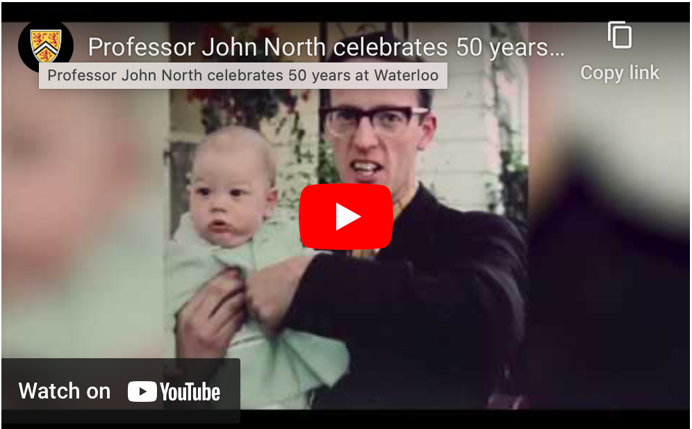 A screenshot from a video celebrating Professor John North's 50 years with the University of Waterloo.