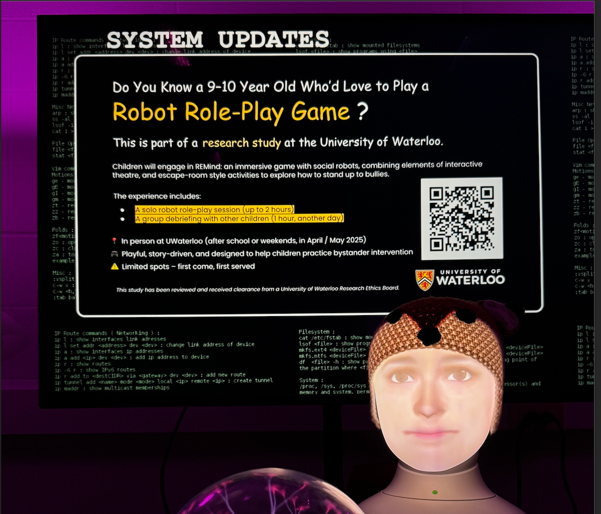 A poster designed to look like a computer "system update" screen with details about the Robot Role Play Game."