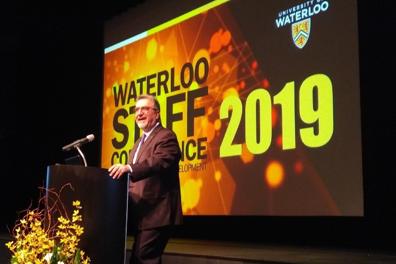 Feridun Hamdullahpur speaks at the Staff Conference.