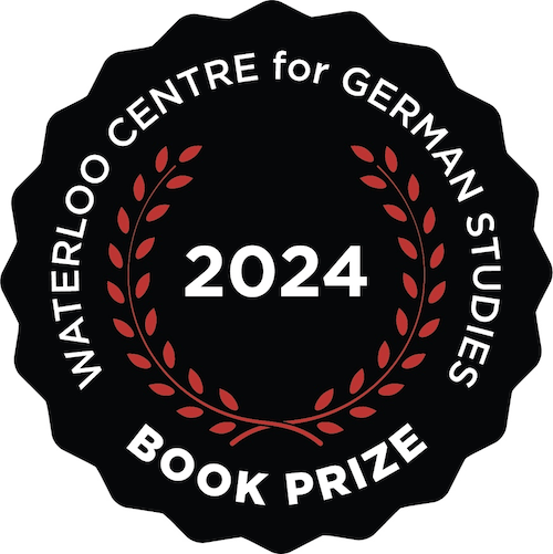 The 2024 badge for the Waterloo Centre for German Studies book prize featuring a red laurel wreath.