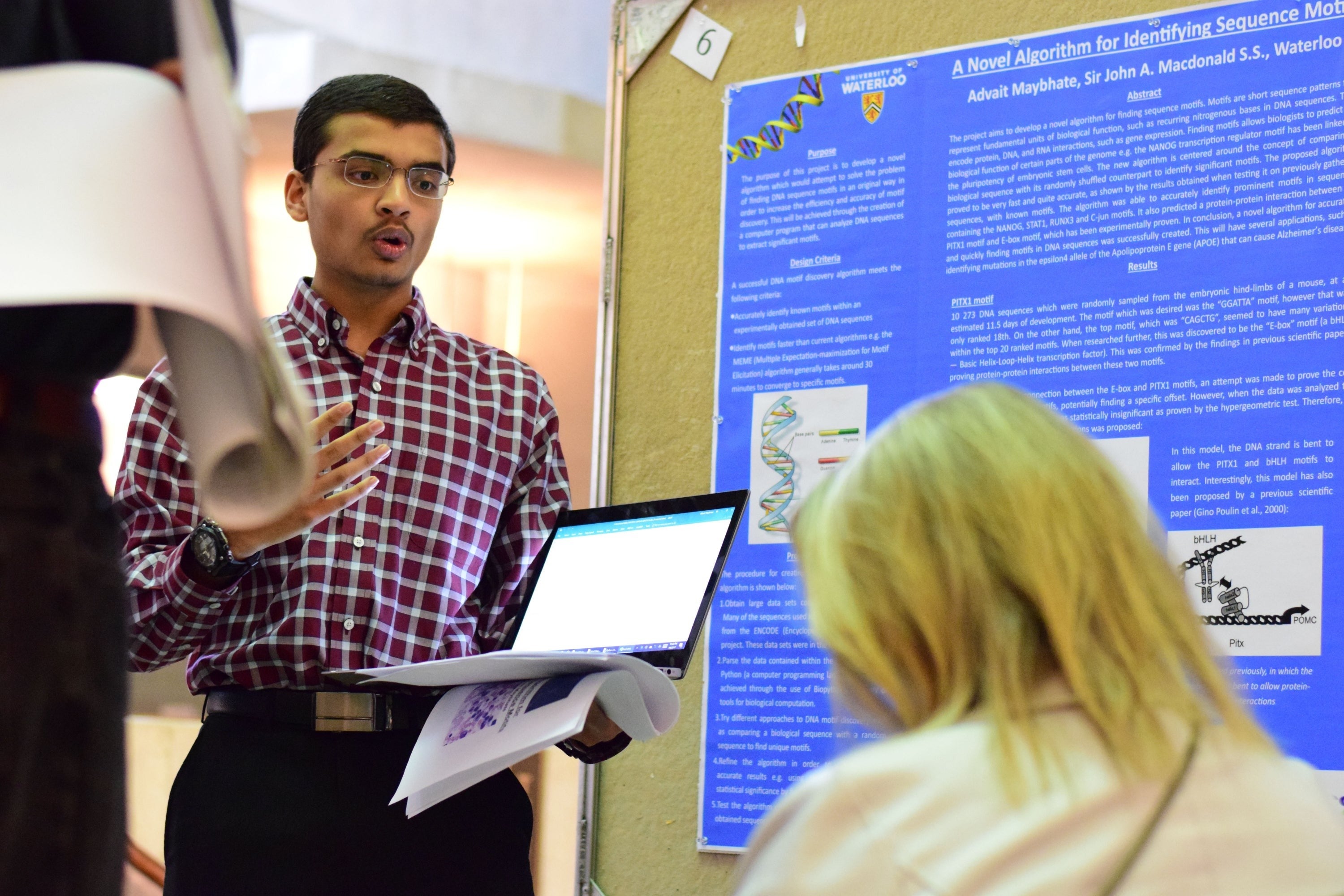 Advait Maybhate, a grade 11 student from Sir John A. MacDonald Secondary School in Waterloo, presents his findings.