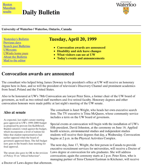  A Daily Bulletin from 1999 with a yellow colour bar.