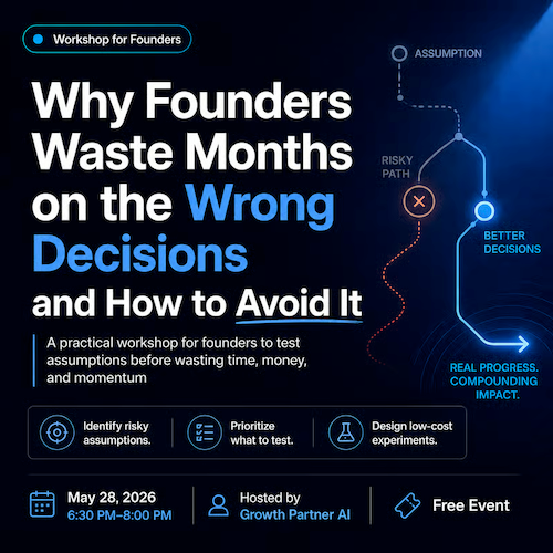 Why Founders Waste Months on the Wrong Decisions poster featuring linked dots.