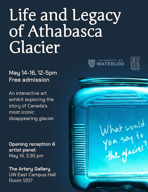 The event poster featuring a jar of melted icewater.