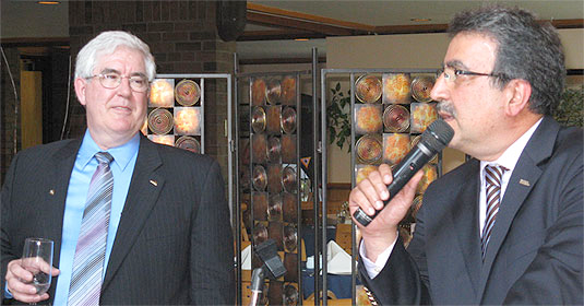 Bob Truman and Feridun Hamdullahpur at Bob's retirement party in 2010.