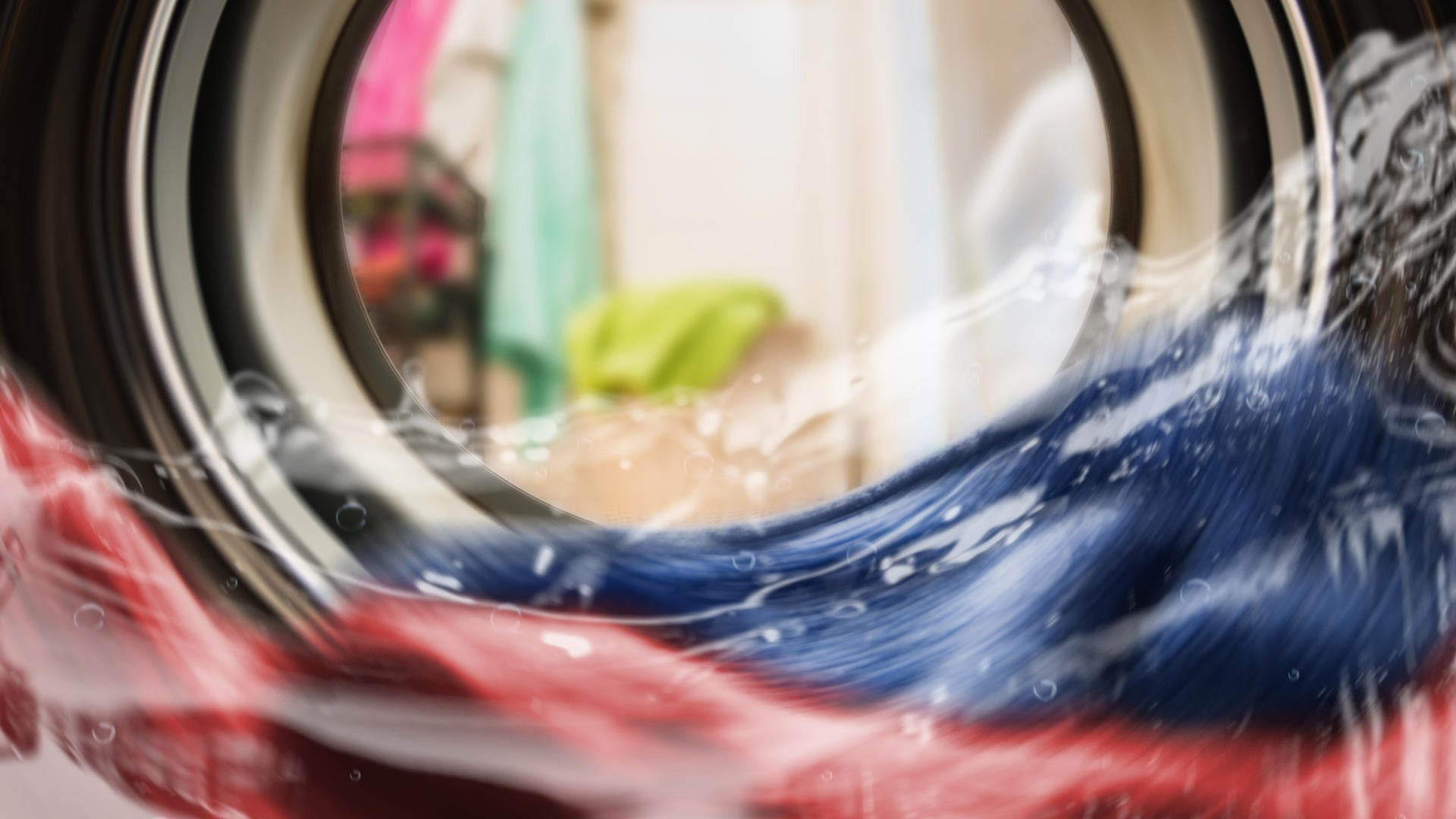 Clothing and water sloshing in a washing machine.