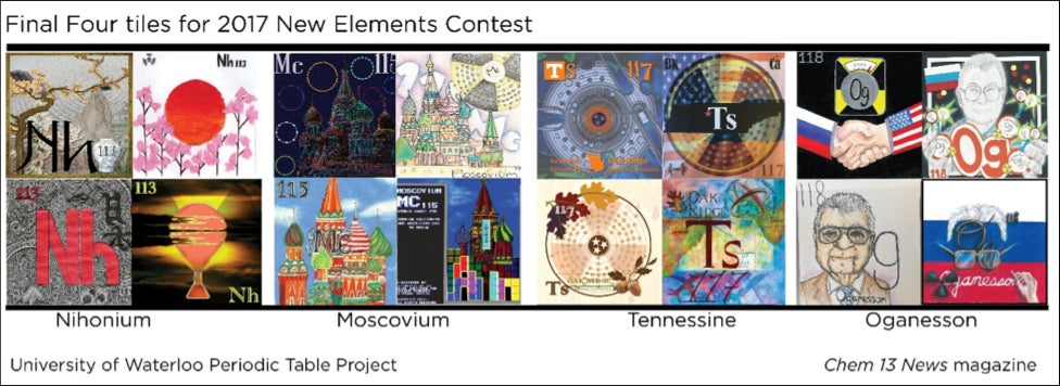 Images of the new elements for Chemistry's Periodic Table project.