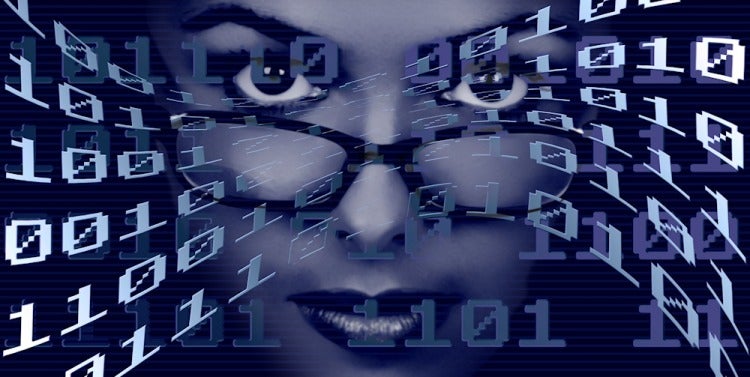 Digital Dilemmas banner showing a woman's face with binary code superimposed.