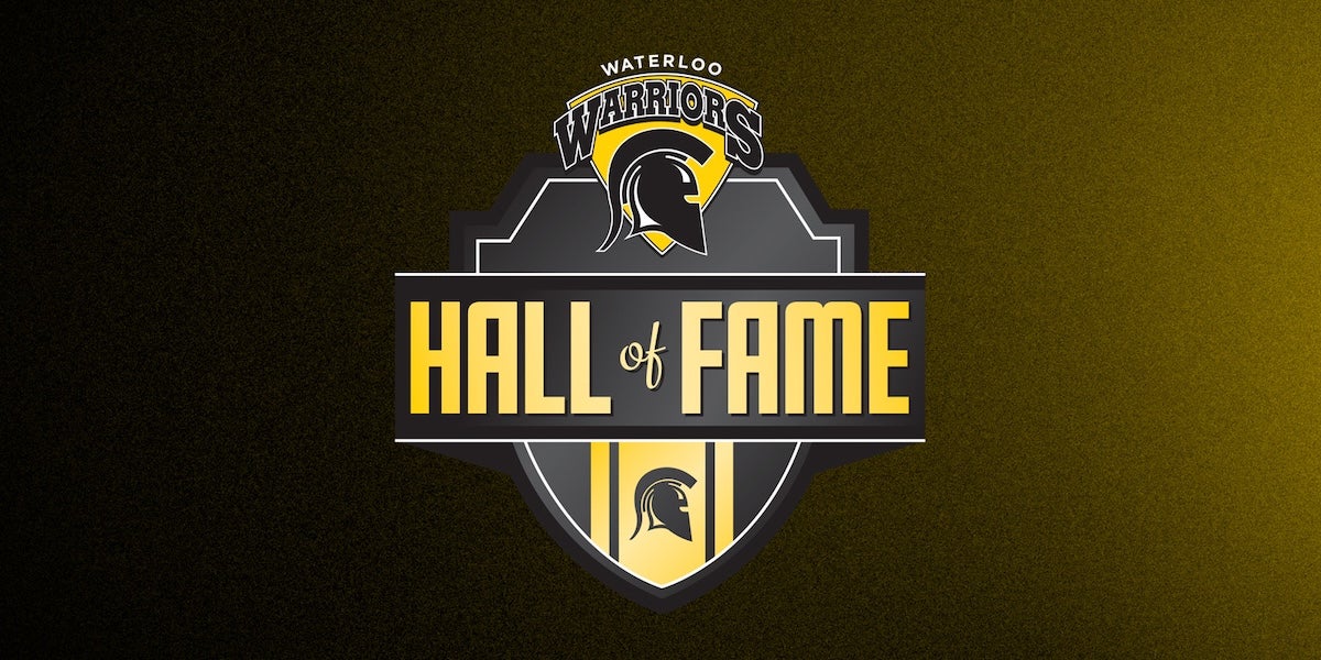 Waterloo Warriors hall of fame banner featuring greek helmets.