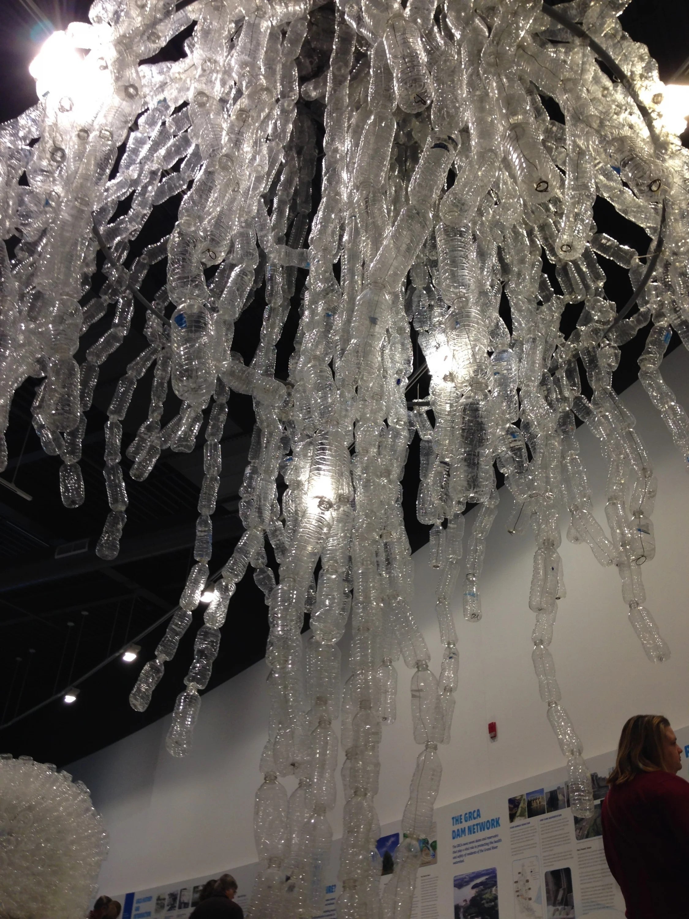 A display made from empty water bottles.