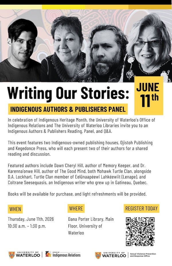 Indigenous authors panel banner featuring four authors.