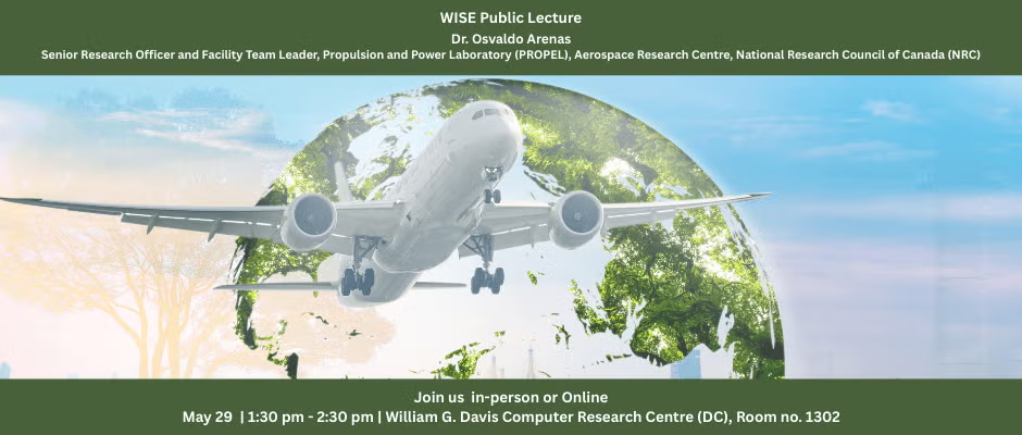 WISE public lecture featuring a jetliner flying over a globe.