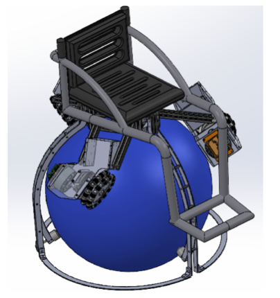 A rendering of the BALLIN omni-directional, modular sports wheelchair prototype supplied by the BALLIN student team.