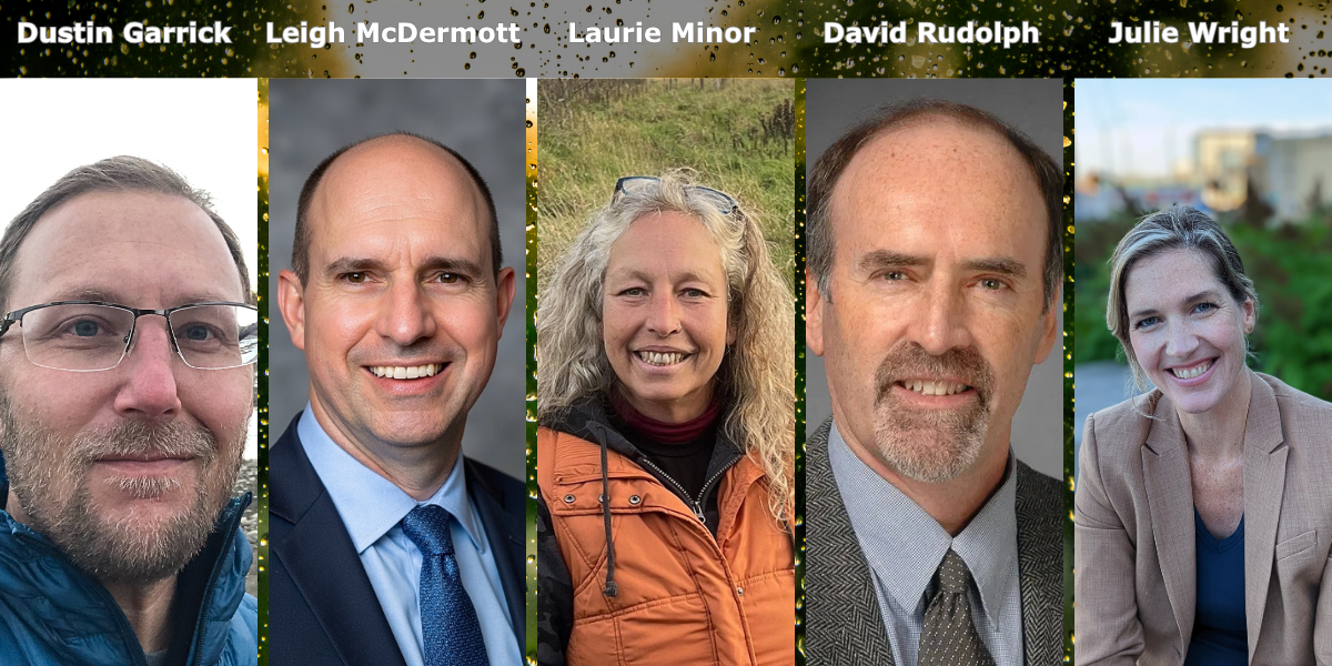 Research Talks guest speakers, Dustin Garrick, Leigh McDermott, Laurie Minor, David Rudolph and Julie Wright