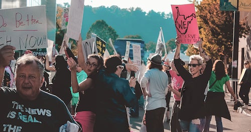 A diverse crowd of demonstrators.