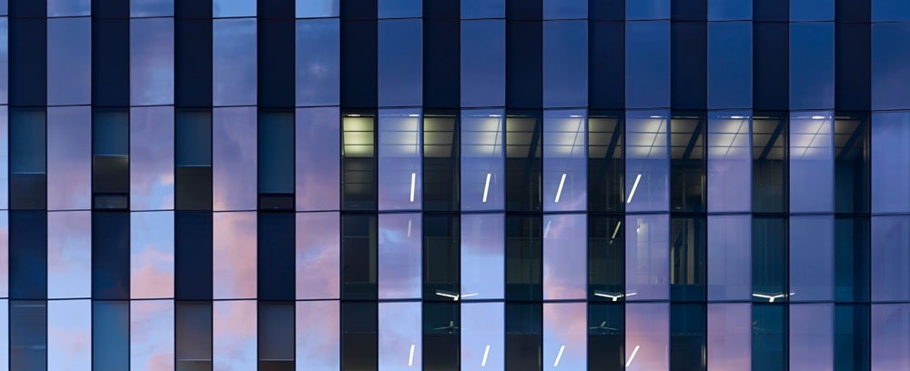 close up of E7 building with clouds.