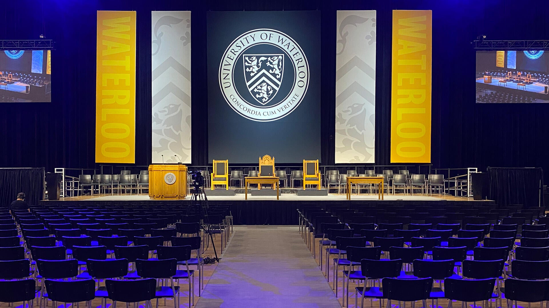 A picture of the stage at 2022's Convocation.