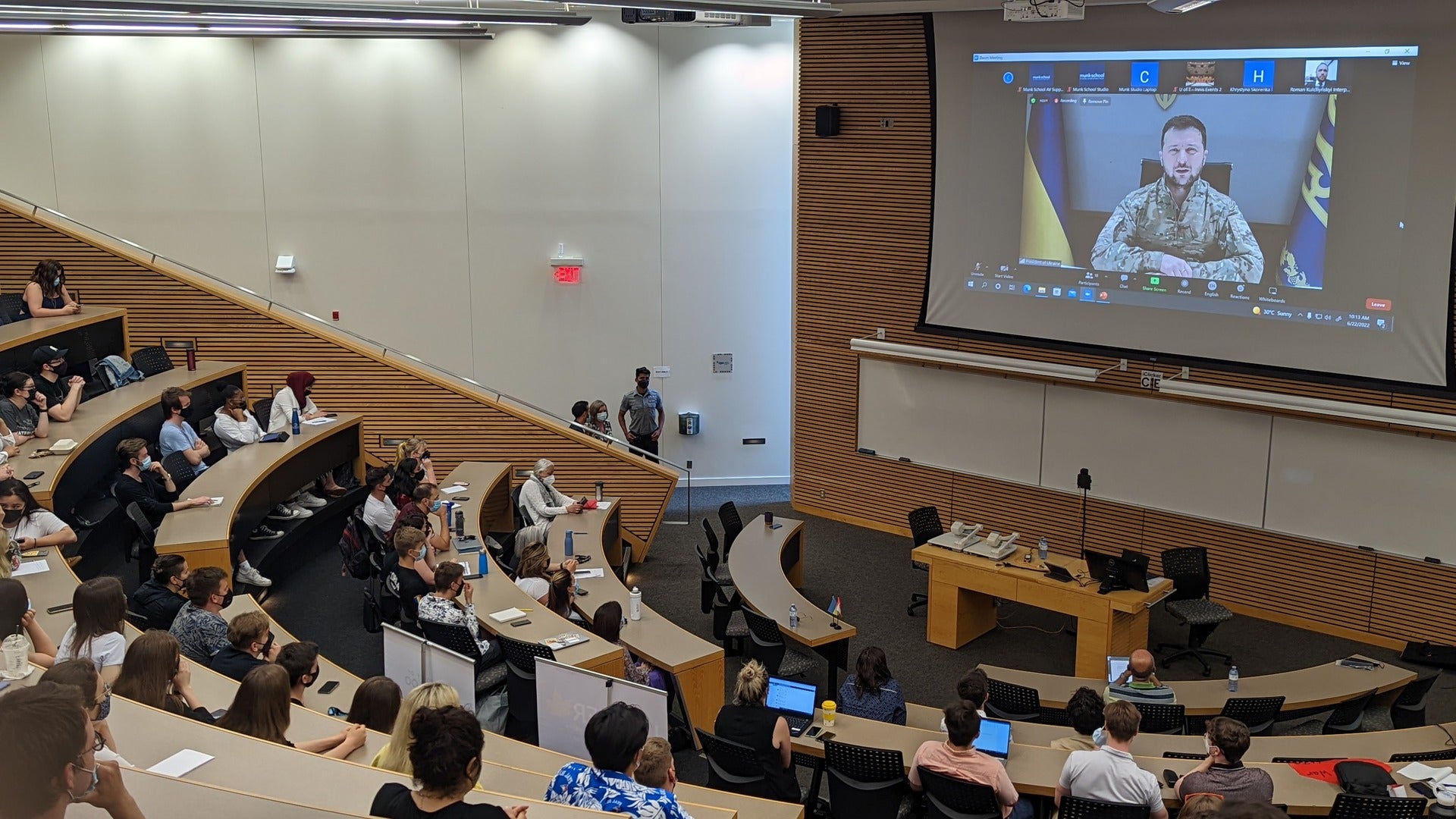 A wide shot of Hagey Hall during the live-stream event with President Zelenskyy.