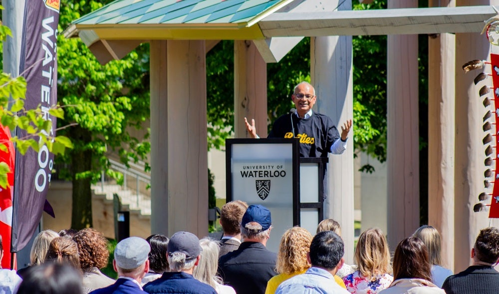 Vivek Goel speaking at the Indigenous gathering space.