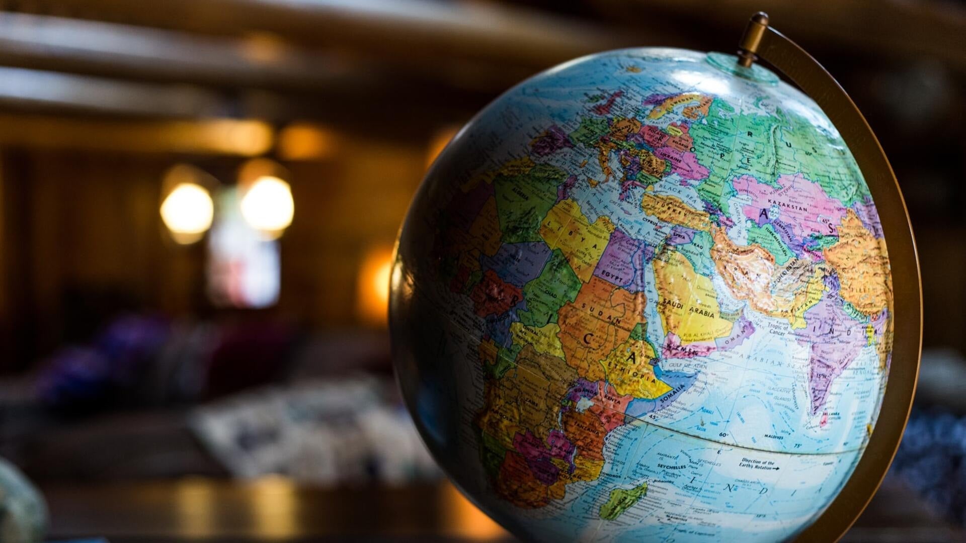 A classroom globe in closeup.
