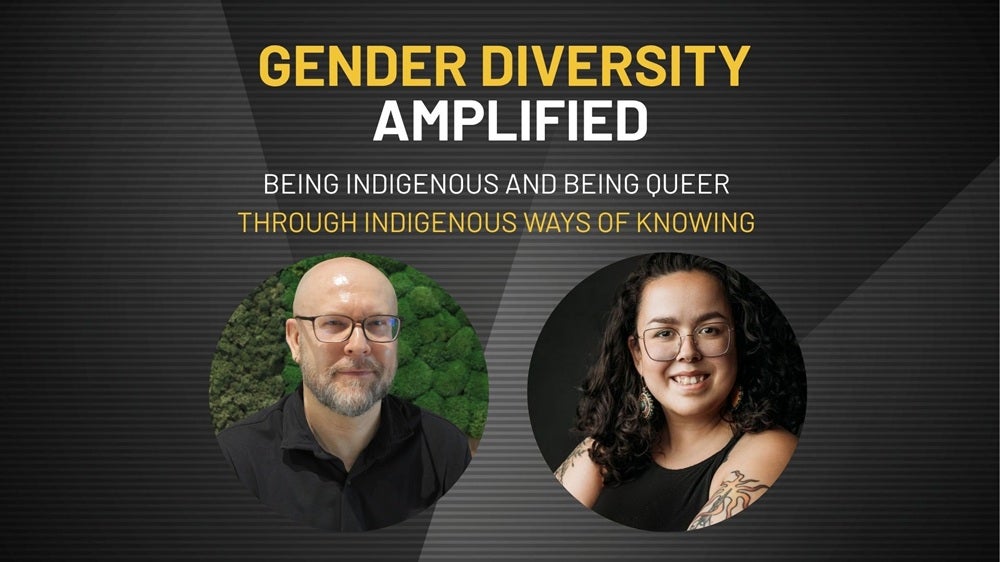 Gender Diversity Amplified banner featuring Emma Smith (OIR) and Dr. Alex Pershai (EDI-R).