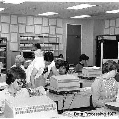 The keypunch room in MC 1059 in 1977.