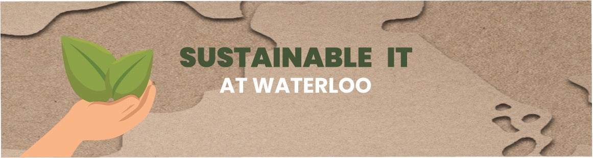 Sustainable IT banner with a cartoon hand holding a green plant.