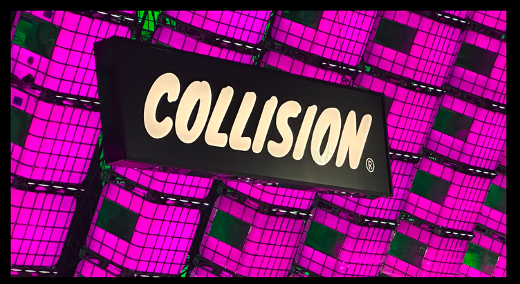 Collision conference banner installation.