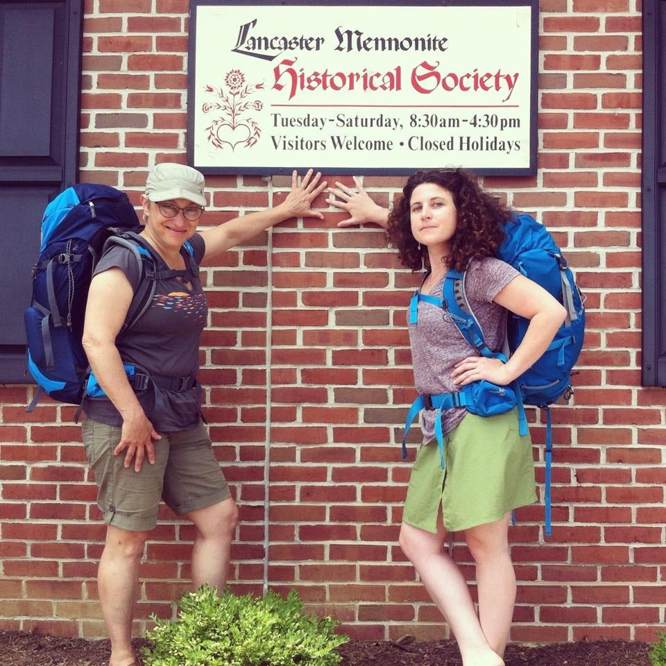 The two Brubachers outside a Mennonite Archive in Pennsylvania.