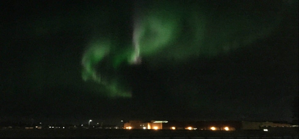 The Northern Lights visible above Fort McMurray, Alberta.