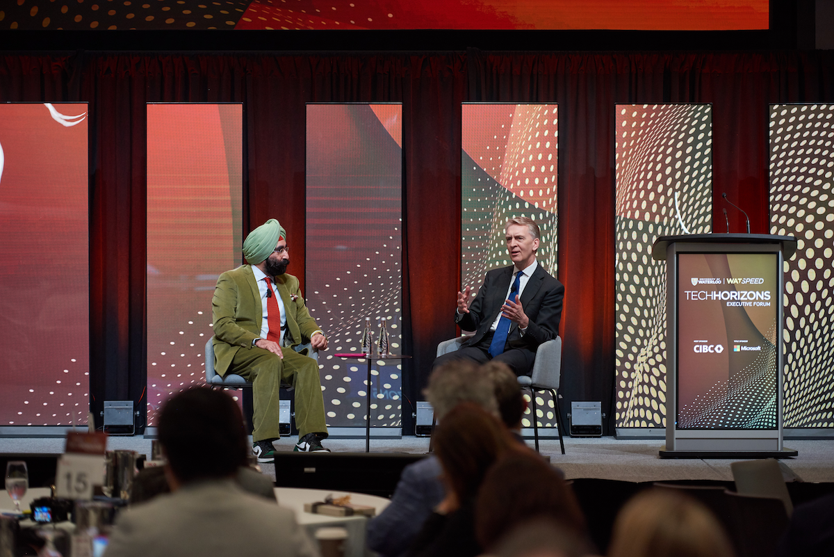 Waterloo Chancellor Jagdeep Singh Bachher in conversation on stage at Tech Horizons.