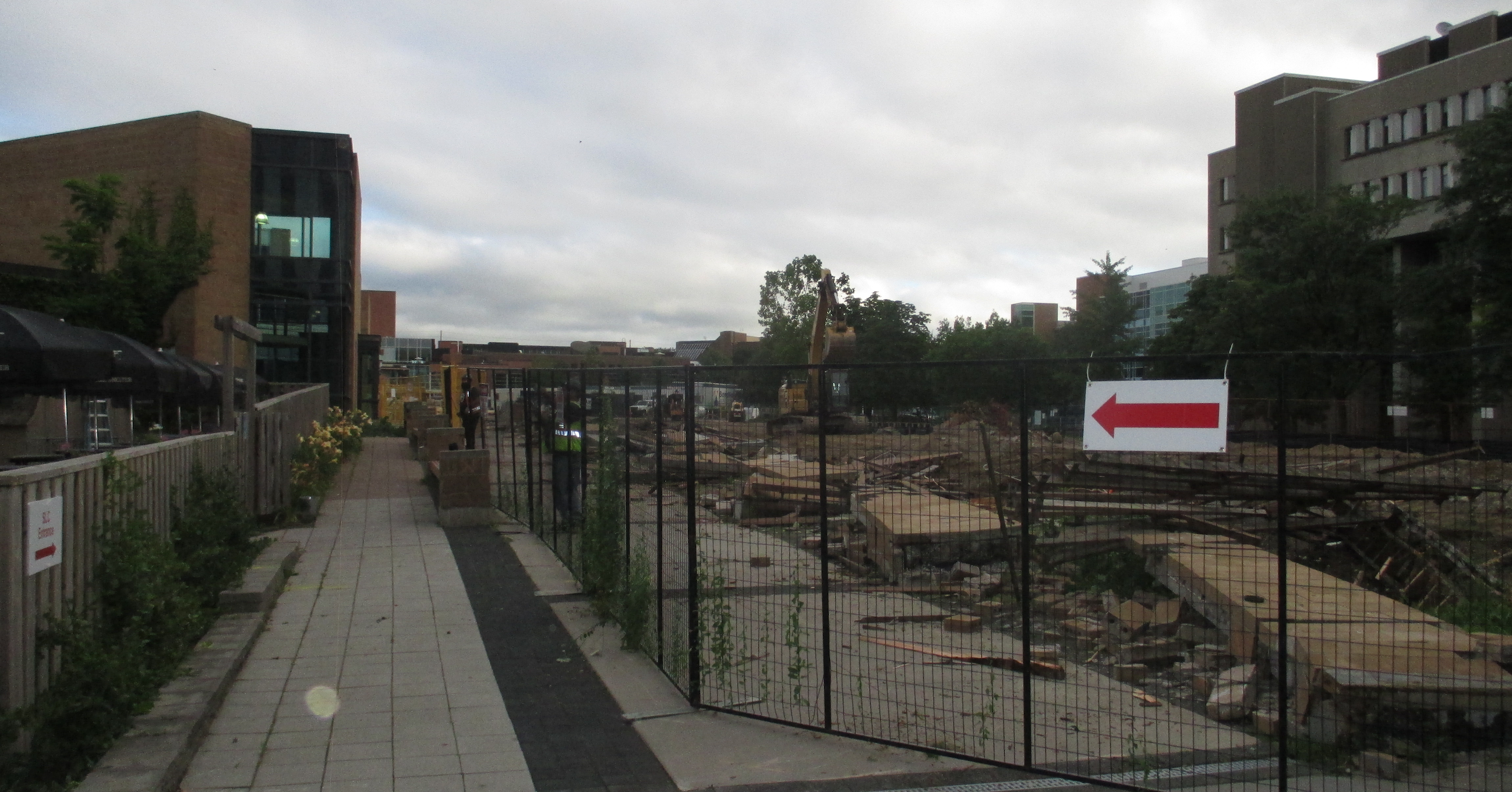 Construction fencing up at the Student Life Centre.