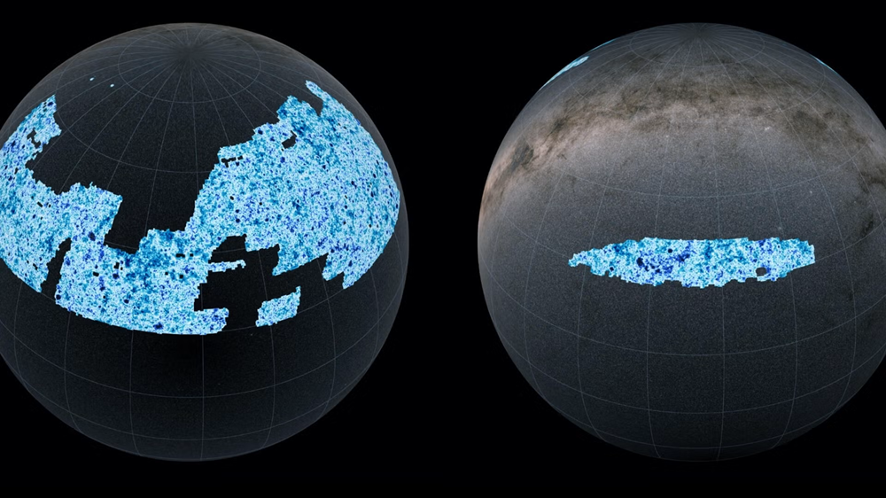 The UNIONS dark matter map projected onto the two hemispheres of the sky.