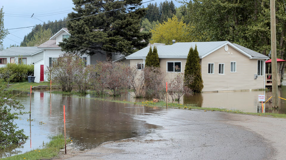 Suburban neighborhood in British Columbia experiencing flooded streets