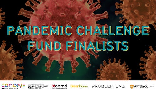 Pandemic Challenge Fund finalist banner showing microscopic virus images.
