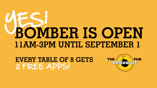 11am-3pm until September 1. Tables of 8 get 2 free apps.