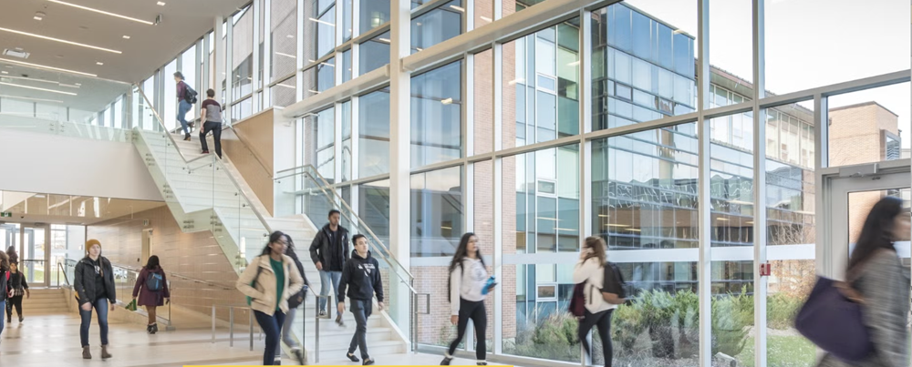 Students walking in Health EXP.