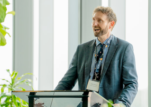 Dr. Achim Kempf, the new Dieter Schwarz Chair in the Physics of Information and AI, speaks at the gift announcement.