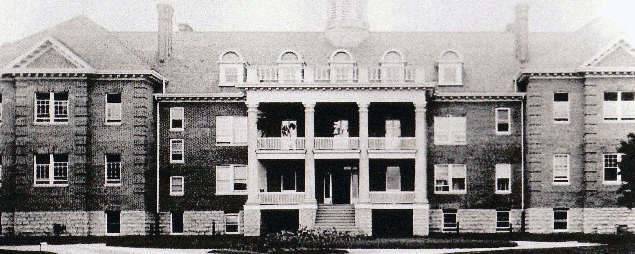 The facade of a residential school.