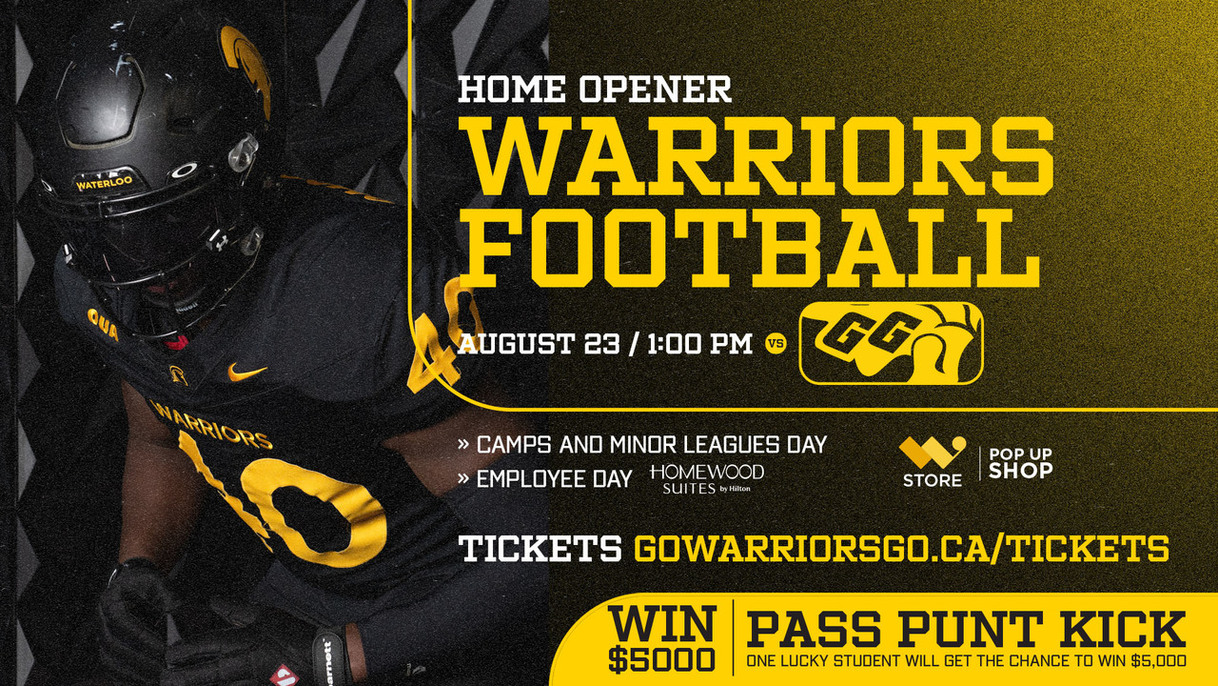 Warriors Football home opener graphic featuring a football player in shadow.