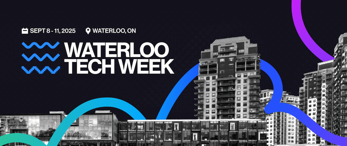 Waterloo Tech Week graphic featuring buildings connected by wires.