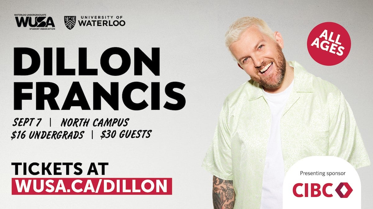 Dillon Francis concert banner featuring the artist and ticket information.