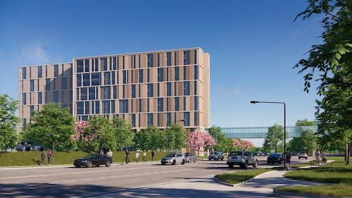 An artist's rendering of the new residence building across University Avenue.