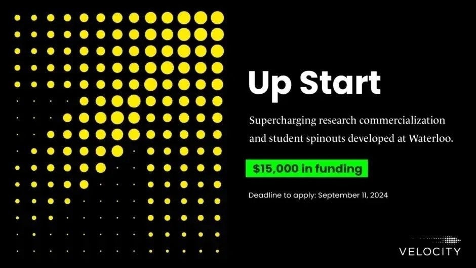 Velocity UpStart graphic showing a yellow arrow made of dots.