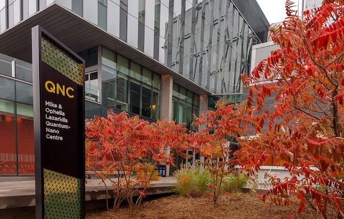 The Quantum-Nano Centre's exterior with trees.