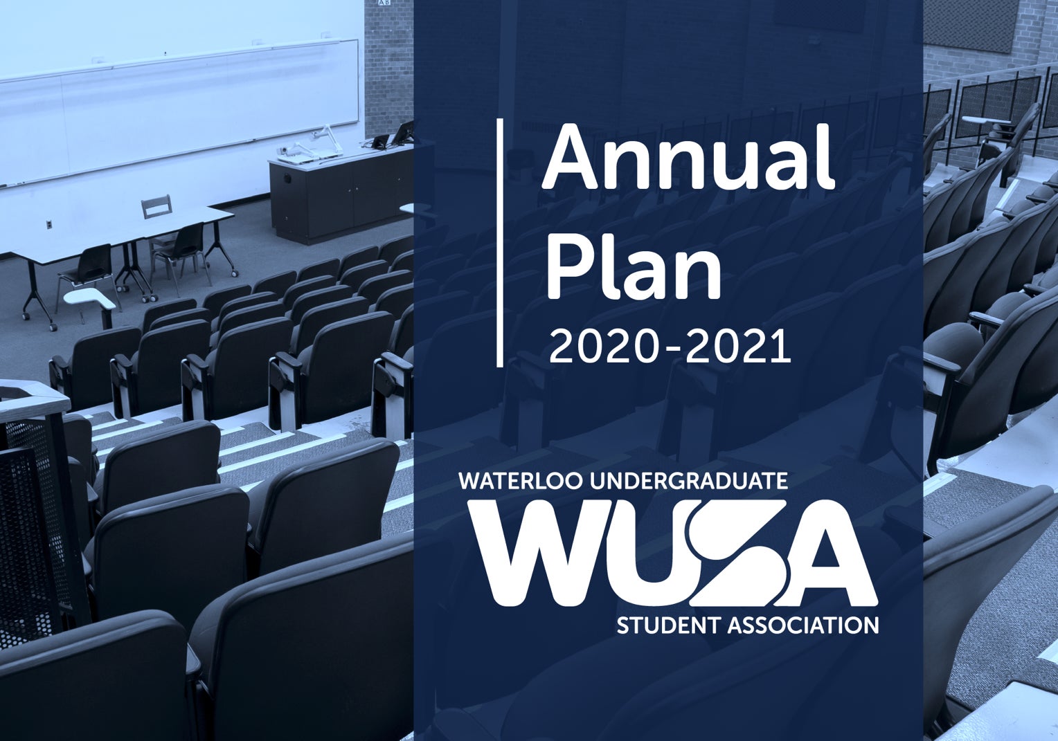 WUSA Annual Plan banner featuring a lecture hall.