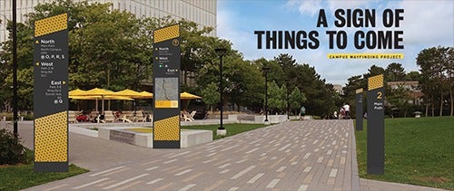 An image showing wayfinding prototypes on the University campus.