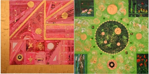 Two paintings, one representing the Faculty of Mathematics and the other the Faculty of Environment.